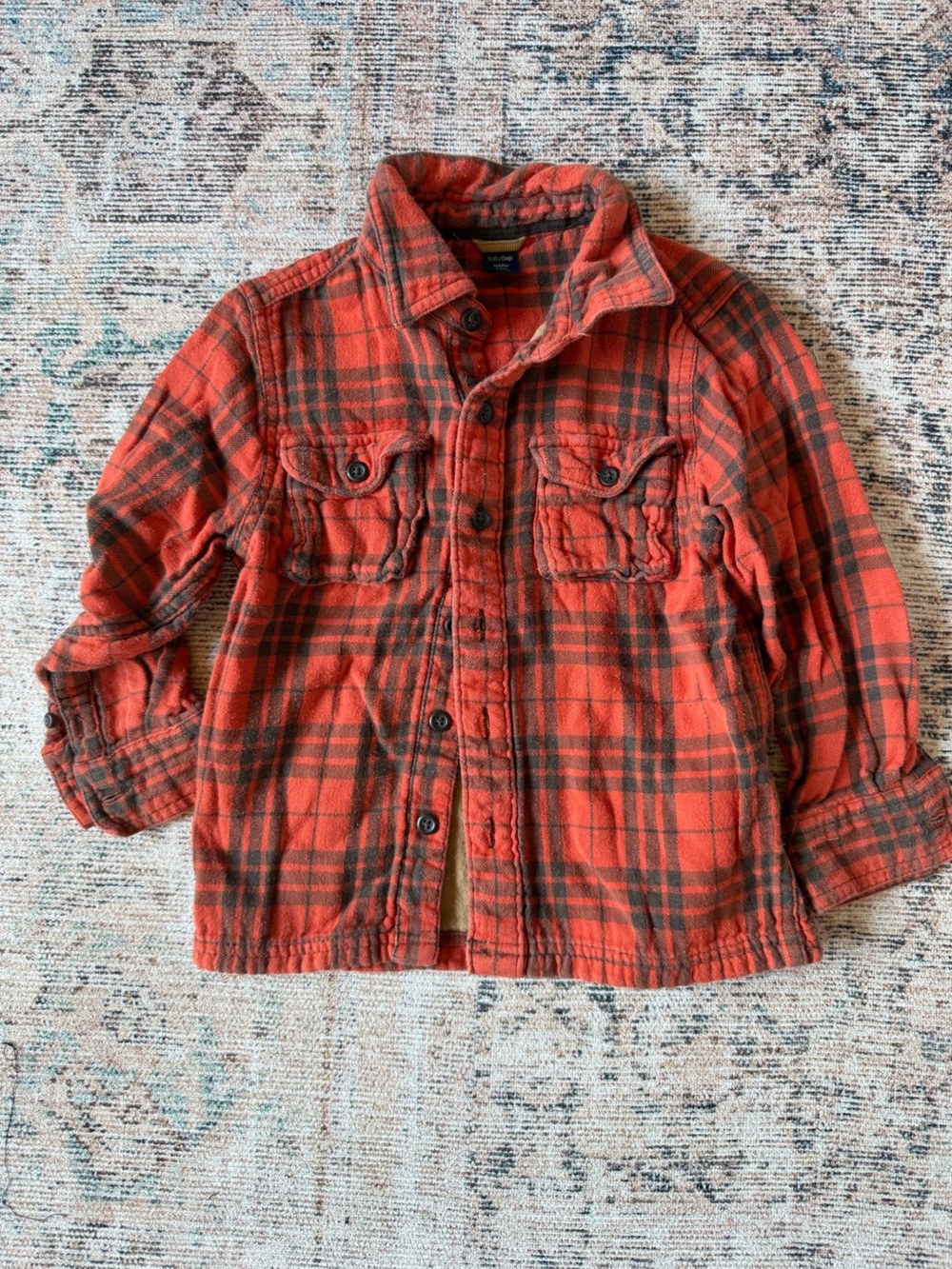 GAP Orange and Brown Flannel Plaid Button-Down Kids Shirt